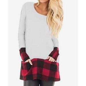 Anthropologie PinkBlush women’s L Layered Tunic Top Long sleeve Red Ivory  $148‎